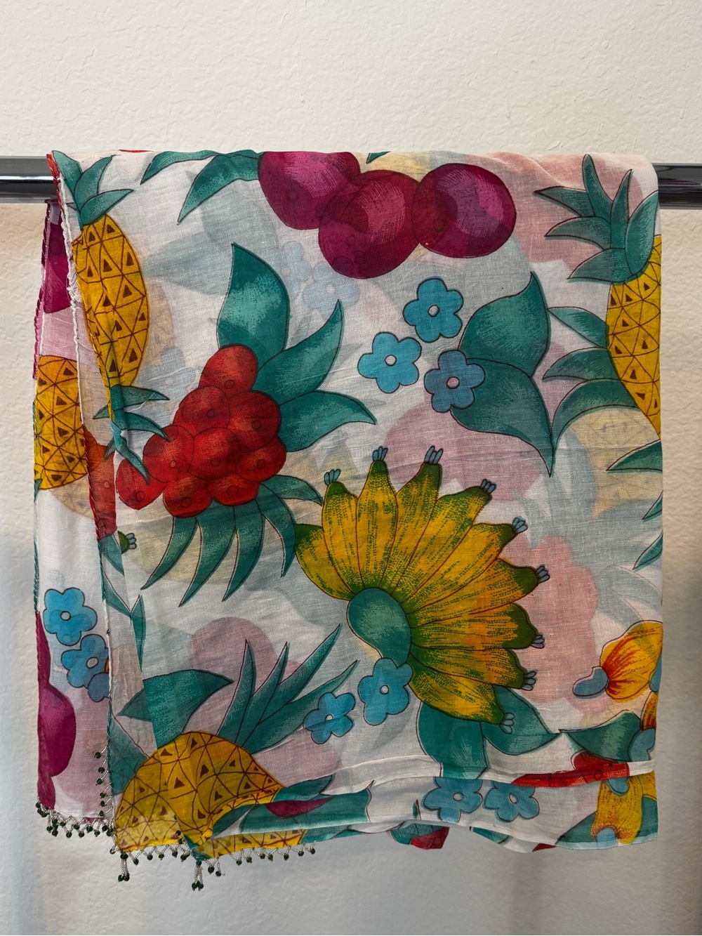NWOT Jasmine by KVM Tropical Fruit Print Lightweight Sarong 100% cotton